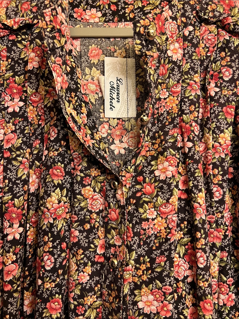 Lauren Michelle Black Floral Button-Front Muumuu with Pink & Green Blooms